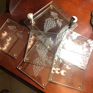 Set of Six Glass Coasters w/ Holder